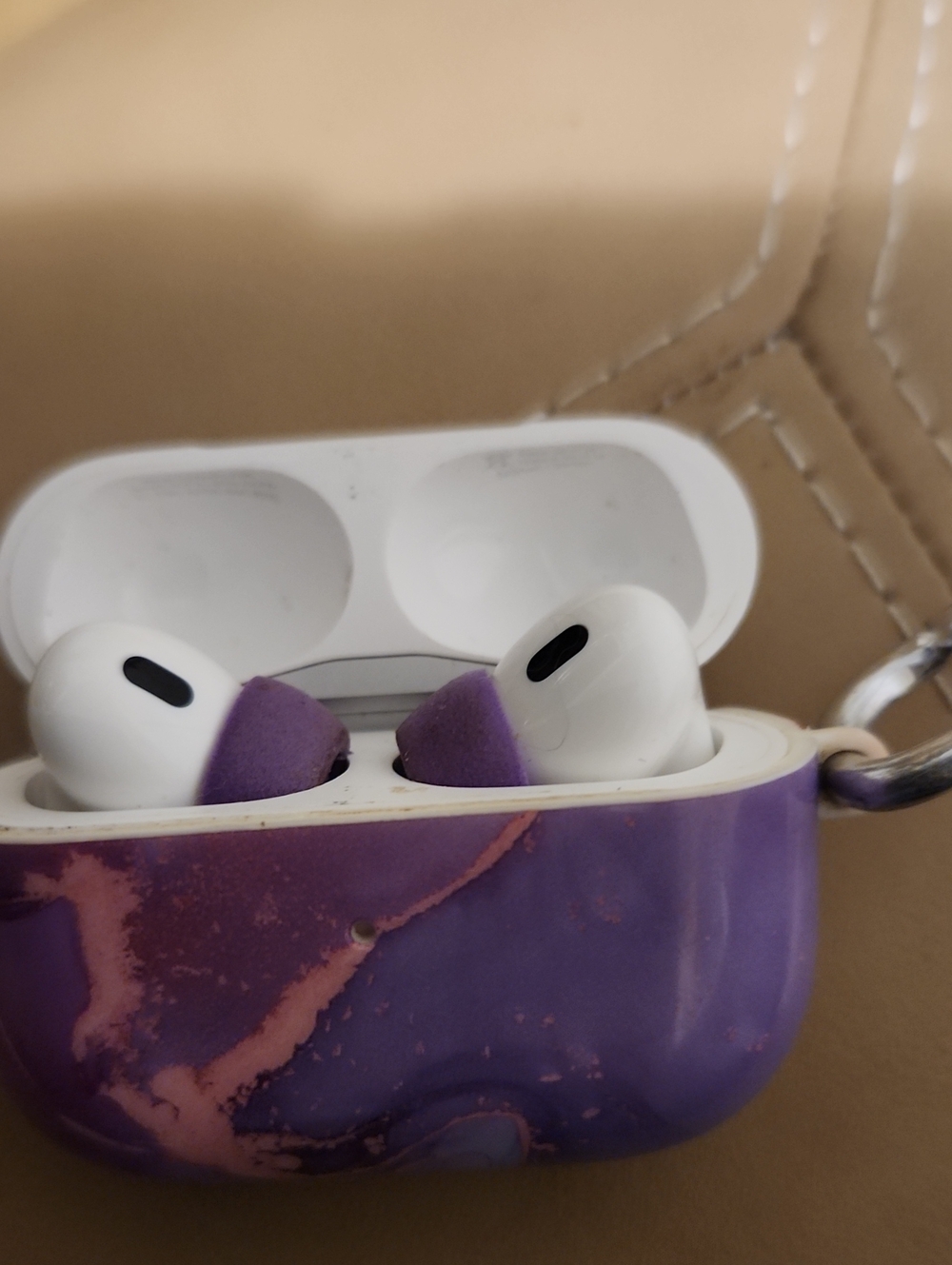 Apple AirPods Pro with Purple Marble Case and Purple Ear Tips